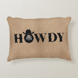 Howdy Racoon Cowboy Hat Rustic Decorative Cushion