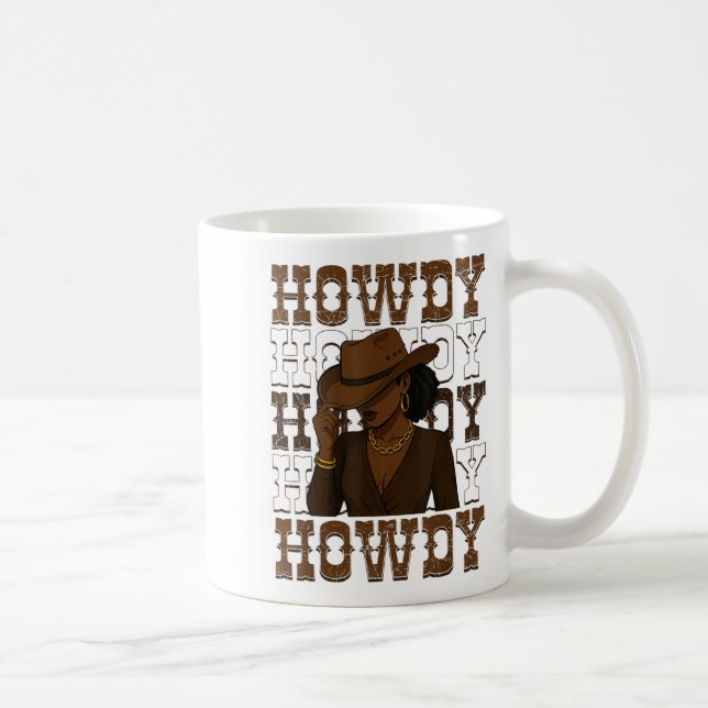 Howdy Retro Western Black Cowgirl Melanin Afro Wom Coffee Mug (Right)