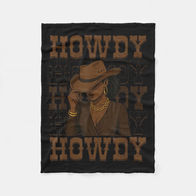Howdy Retro Western Black Cowgirl Melanin Afro Wom Fleece Blanket (Front)