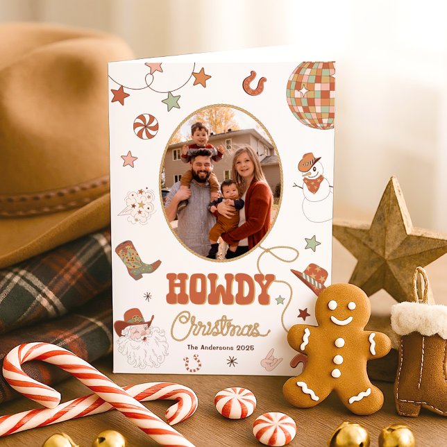 Howdy Retro Western Family Photo Christmas Holiday Card (Creator Uploaded)