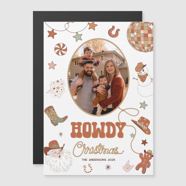 Howdy Retro Western Photo Christmas Magnetic Card (Front/Back)