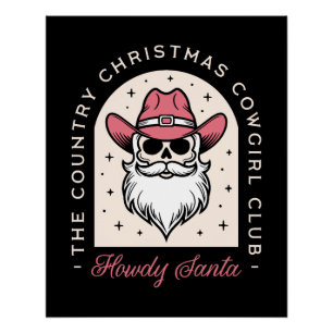 Howdy Santa Country Cowgirl disco Christmas Poster