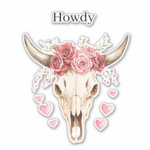 Howdy Skull Pink Roses Hearts