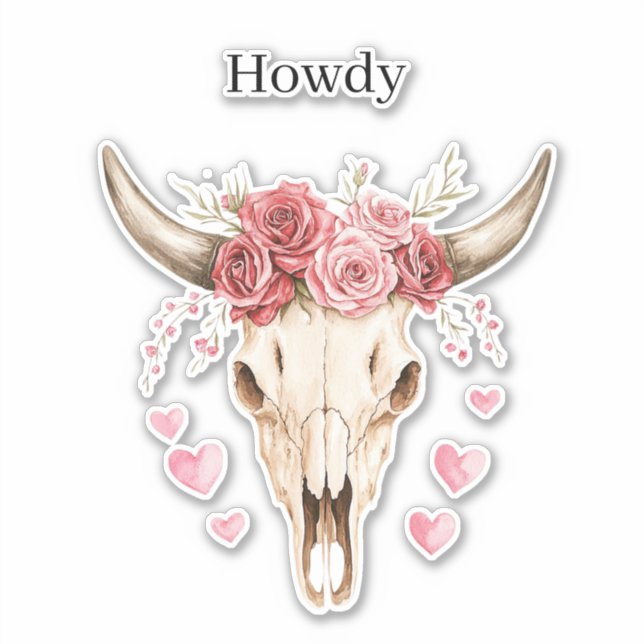 Howdy Skull Pink Roses Hearts (Front)