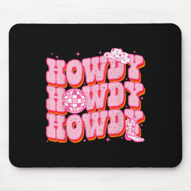 Howdy Southern Western Girl Country Rodeo Pink Cow Mouse Mat (Front)