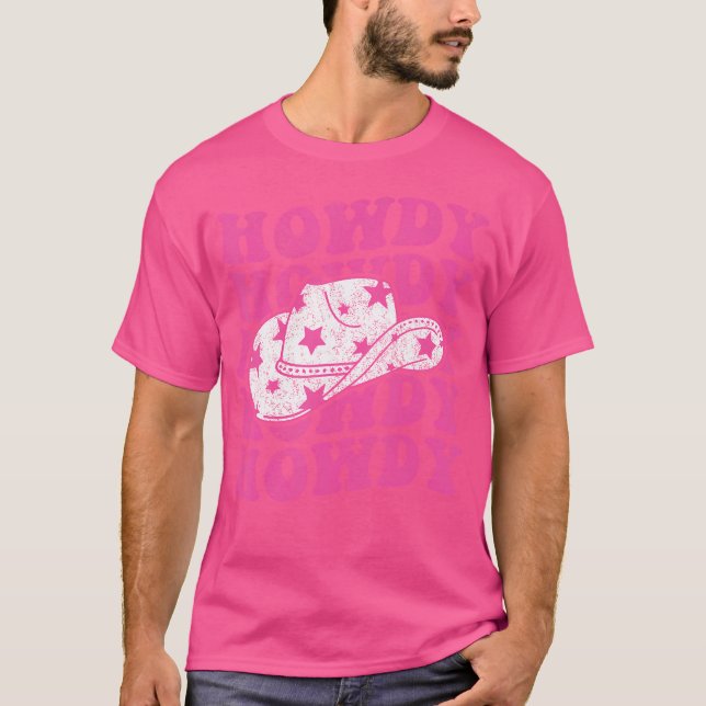 Howdy Southern Western Girl Country Rodeo Pink Cow T-Shirt (Front)