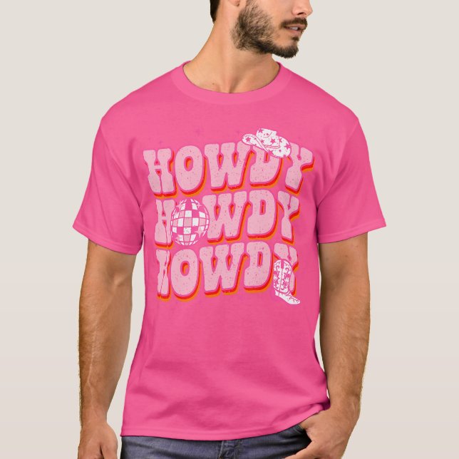Howdy Southern Western Girl Country Rodeo Pink Cow T-Shirt (Front)