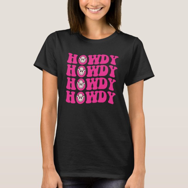 Howdy Southern Western Girl Country Rodeo Pink Cow T-Shirt (Front)