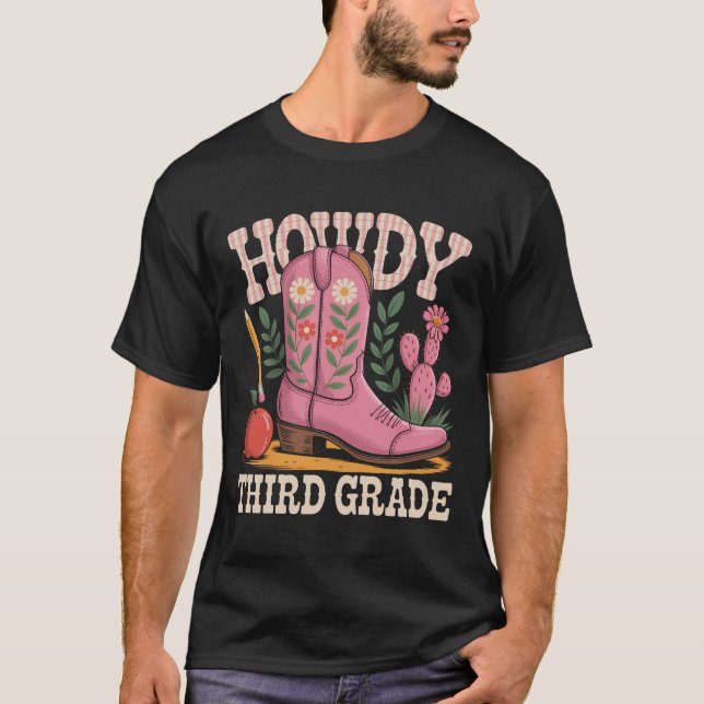 Howdy Third 3Rd Grade Cowgirls Teacher Back T-Shirt (Front)