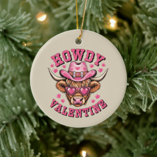 Howdy Valentine Cow Valentines Da&y Coquette Love Ceramic Tree Decoration