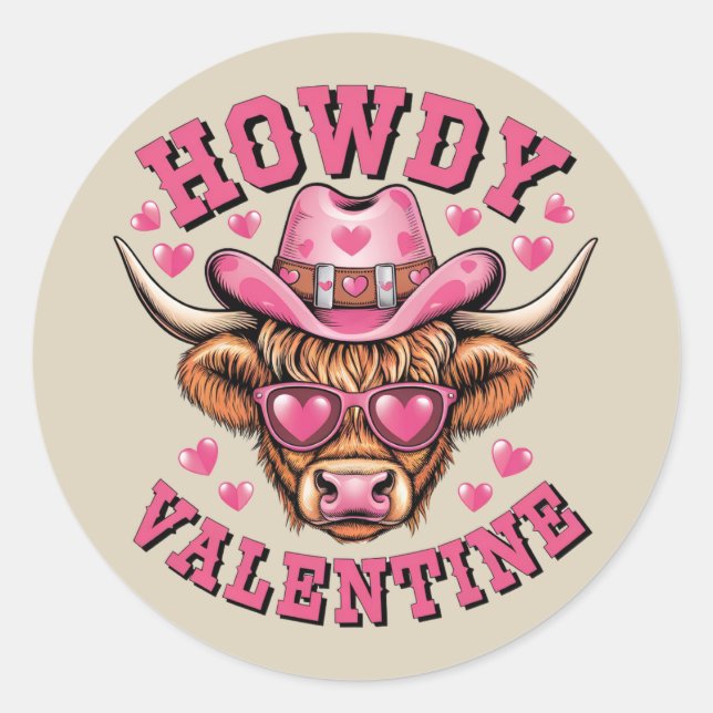 Howdy Valentine Cow Valentines Da&y Coquette Love  Classic Round Sticker (Front)