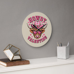 Howdy Valentine Cow Valentines Da&y Coquette Love  Large Clock
