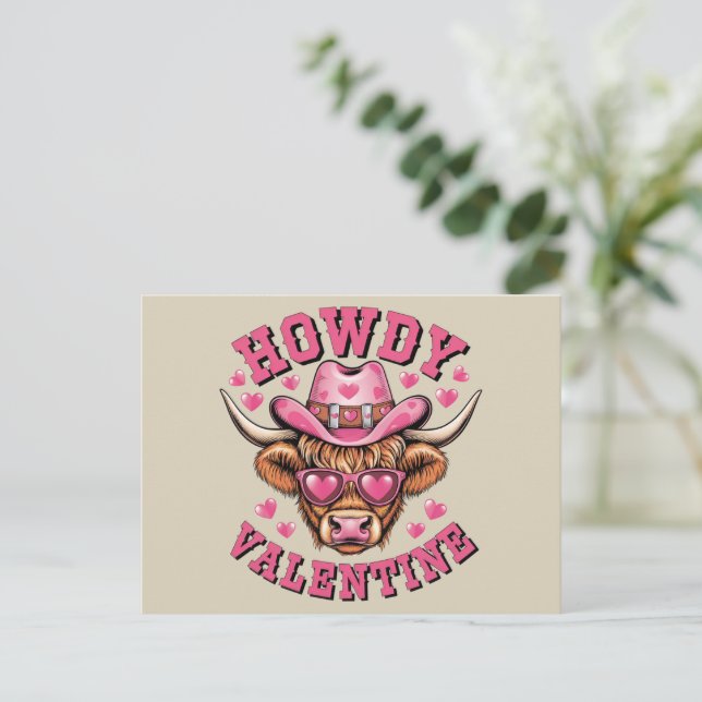 Howdy Valentine Cow Valentines Da&y Coquette Love  Postcard (Standing Front)