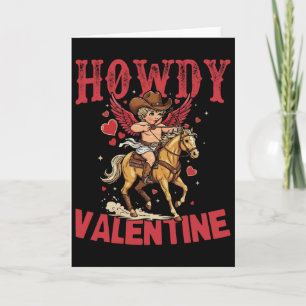 Howdy Valentine Retro Heart Cowboy Hat Western Cow Card