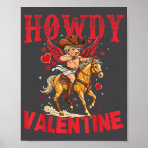 Howdy Valentine Retro Heart Cowboy Hat Western Cow Poster