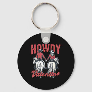 Howdy Valentine Retro Western Couple Love Key Ring