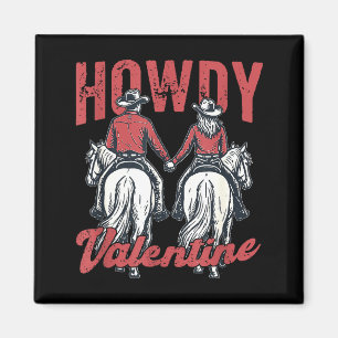 Howdy Valentine Retro Western Couple Love Magnet