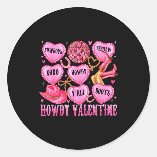 Howdy Valentine Western Cowgirl Hearts Candy Women Classic Round Sticker (Front)