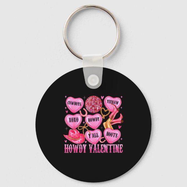 Howdy Valentine Western Cowgirl Hearts Candy Women Key Ring (Front)