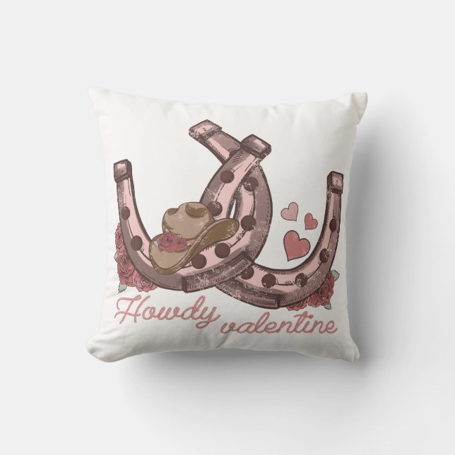 Howdy Valentine Western Horseshoes Cushion (Front)