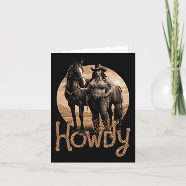 Howdy Western Black Cowgirl African American Woman Card (Front)