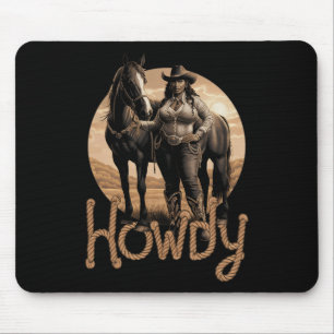 Howdy Western Black Cowgirl African American Woman Mouse Mat