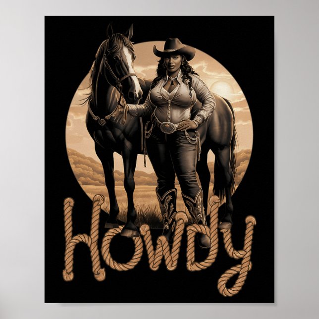 Howdy Western Black Cowgirl African American Woman Poster (Front)