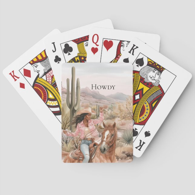 Howdy Western Cowgirl in Pink on Horse Playing Cards (Back)