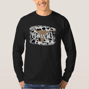 Howdy Western Cowhide Leopard Bull Skull Texas Cow T-Shirt