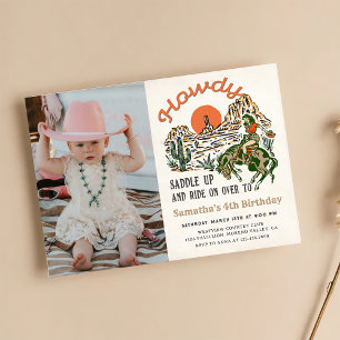 Howdy! Western Rodeo Cowboy Birthday Photo Invitation