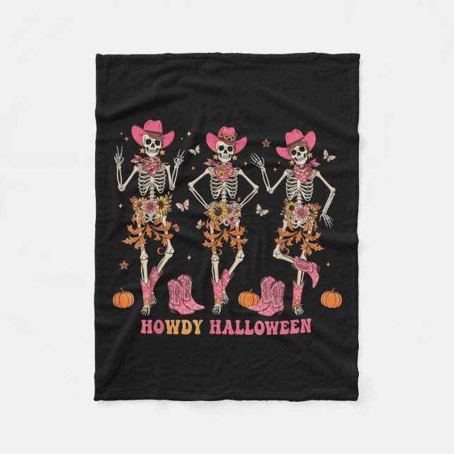 Howdy Western Skeleton Cowgirls Dancing Halloween  Fleece Blanket (Front)