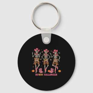 Howdy Western Skeleton Cowgirls Dancing Halloween  Key Ring