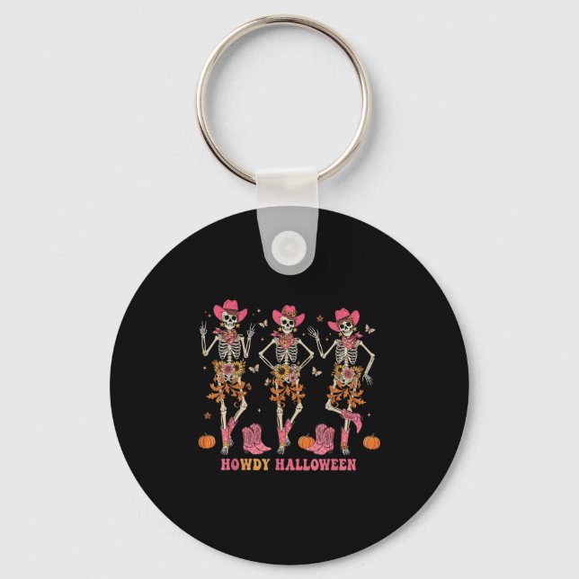 Howdy Western Skeleton Cowgirls Dancing Halloween  Key Ring (Front)