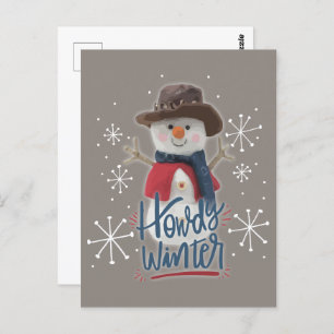 Howdy Winter Cowboy Snowman Postcard