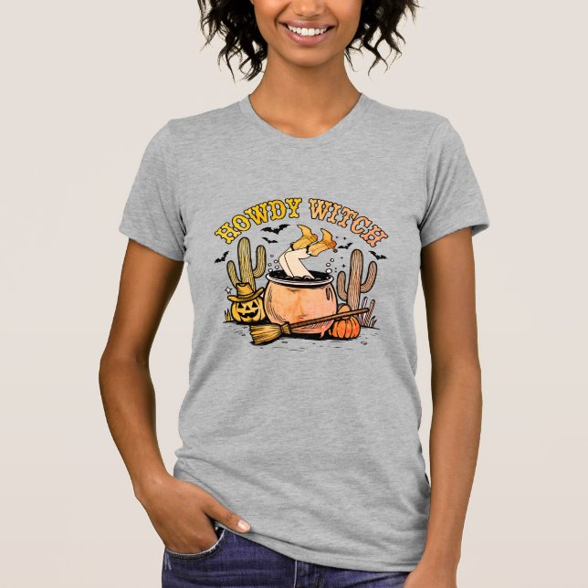 Howdy Witch Western Halloween Cauldron T-Shirt (Front)