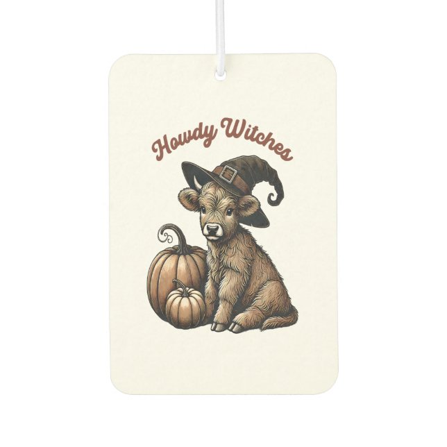 Howdy Witches Halloween Highland Cow Car Air Freshener (Front)