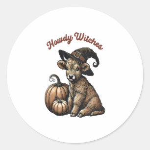 Howdy Witches Halloween Highland Cow Classic Round Sticker