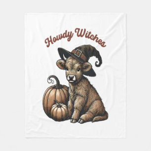 Howdy Witches Halloween Highland Cow Fleece Blanket