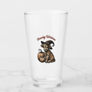 Howdy Witches Halloween Highland Cow Glass