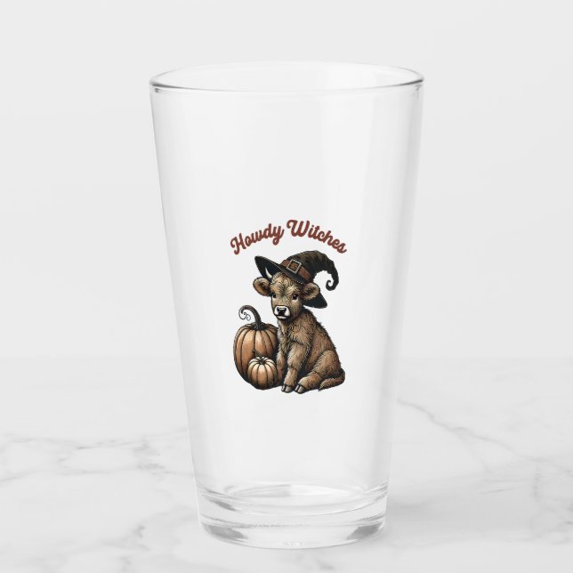 Howdy Witches Halloween Highland Cow Glass (Front)