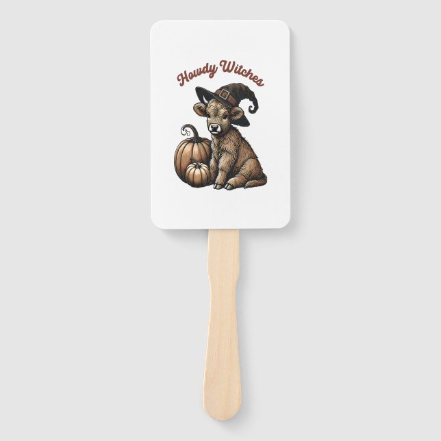 Howdy Witches Halloween Highland Cow Hand Fan (Front)