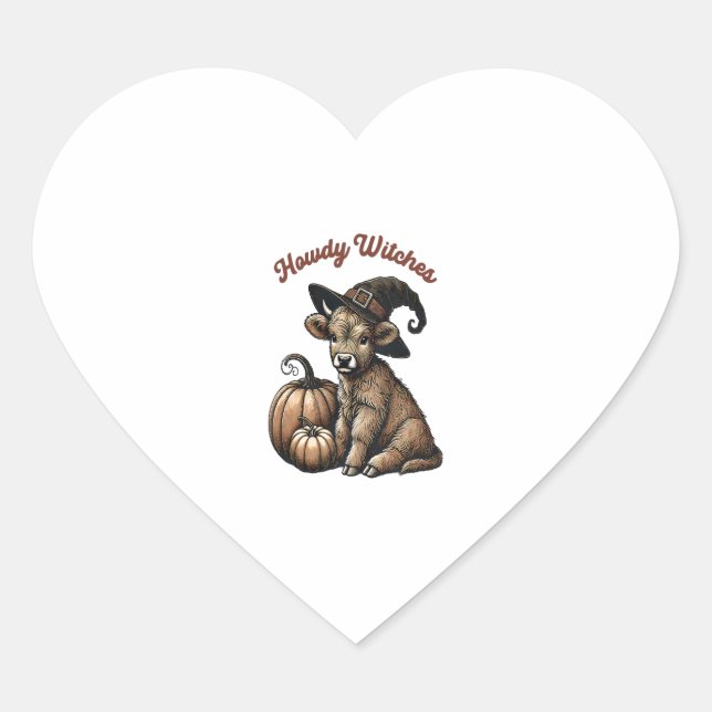 Howdy Witches Halloween Highland Cow Heart Sticker (Front)