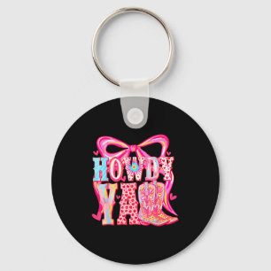 Howdy Yall Cowboy Boots Coquette Bow Western Valen Key Ring