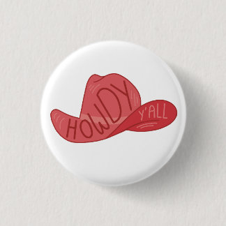 Howdy Y'all Cowboy/Cowgirl Hat Pink Artwork 3 Cm Round Badge