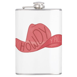 Howdy Y'all Cowboy/Cowgirl Hat Pink Artwork Hip Flask