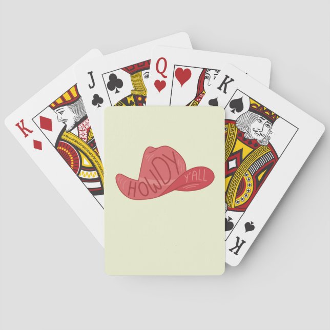 Howdy Y'all Cowboy/Cowgirl Hat Pink Artwork Playing Cards (Back)