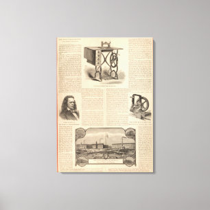 Howe Sewing Maching with Sketch of the Inventor Canvas Print