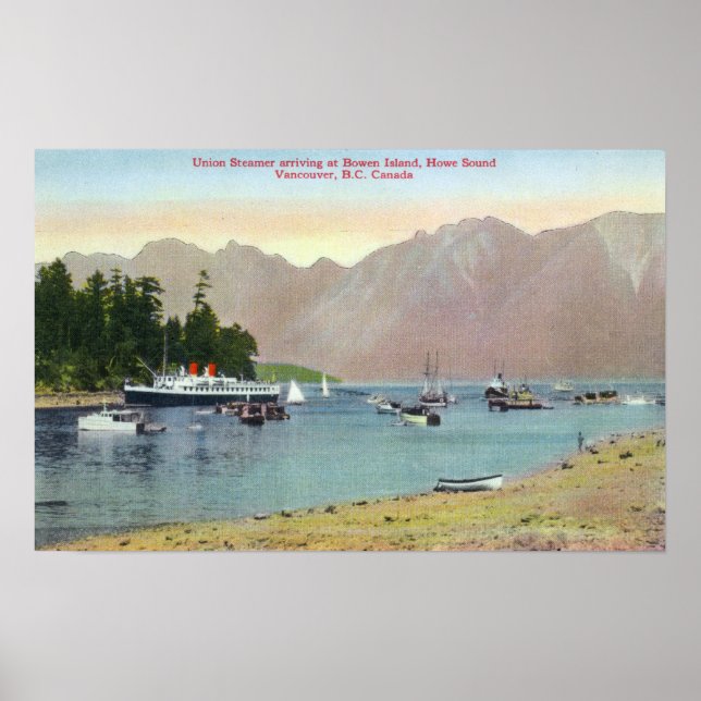 Howe Sound View of Union Steamer at Bowen Island Poster (Front)