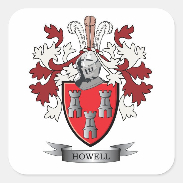Howell Family Crest Coat of Arms Square Sticker (Front)