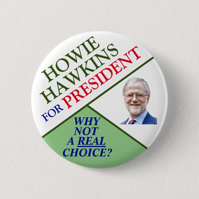 Howie Hawkins for President 2020 6 Cm Round Badge (Front)
